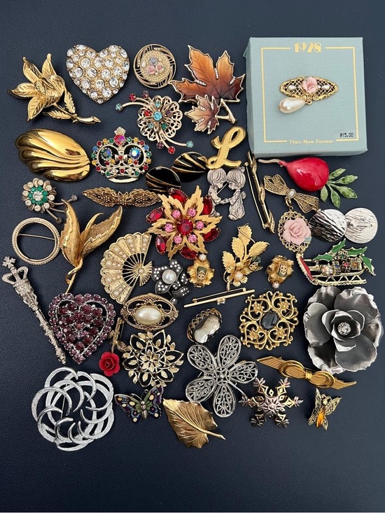 Trifari Jewelry - Assorted Vintage to Modern Brooches and Earrings Set - Multi-Color Lot Bundle #6